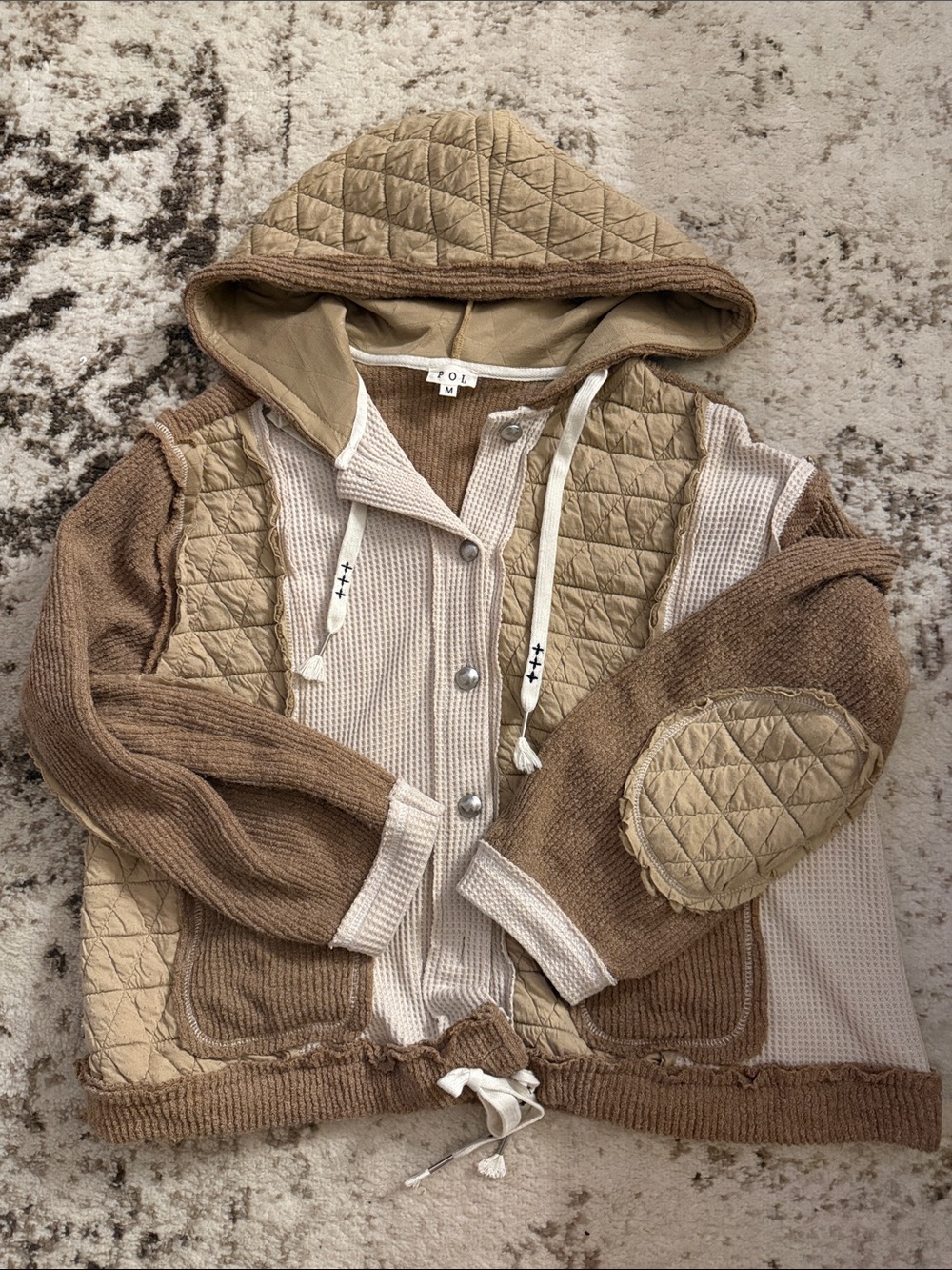 Neutral Brown Quilted Hooded POL Jacket